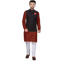 Be Active Men's Solid Linen Blend Kurta Pyjama 3 Piece Set || Men Kurta Pajama With Modi Jacket || Kurta Pajama Nehru Jacket For Men (Rfset0015-3-S)