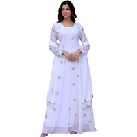 Fashion Basket Georgette Embroidered Gown For Women White
