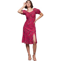 Miss Chase Women's Half Sleeve Floral Fit & Flare Midi Dress With Pockets (Mcss24D97-48-251-06, Multicolored Base Dark Pink, Xl)