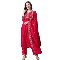 Pratham Blue Women's Silk Embroidered Regular Kurta Sets (Bkp-1007-Xxl_Pink