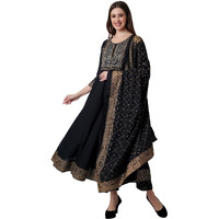Rytras Women's Embroidered Anarkali Kurta With Pant And Dupatta Set(Black,Xxl)