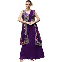 Stylum Women's Printed & Embroidered Georgette Draped Readymade Lehenga Choli With Jacket (Lehpurplecoco36_Purple, S)