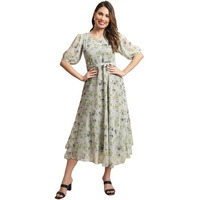 Tee Projekt Women Stylish Floral Maxi Dress| Short-Long Dress | Floral Print Olive