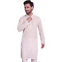 Jompers Chikankari Pure Cotton Kurtas For Men (White, M)