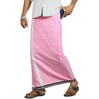 Prakasam Cotton Mens Cotton Kerala Thalapathi Border Welcro Pocket Dhoti (Size -S Size Dhoti) / Pink Colour Thalapathi Adjustable Pocket Dhoties For Mens