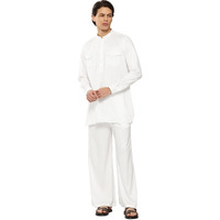 See Designs Men's Long Sleeve Curved Hem Mandarin Collar White Rayon Solid Pathani Sets - Sdkt655Xxl