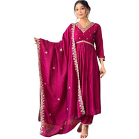 Shiv Textiles Women's Chanderi Silk Embroidered Kurta Pant Dupatta Set(Jda-Sameera-Maroon-M)