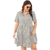 Tadkee Women's Cotton Blend Classic Standard Length Dress Shirt (Fn-Striped-Plus-Dress-134-Grey- Grey_Xxl)