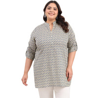 Tissu Women's Plus Size Floral Printed Pure Cotton Foldup Sleeves Kurti (2293_Beige_4Xl)
