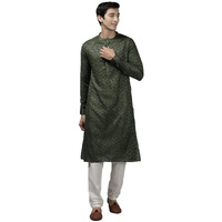 See Designs Green & White Regular Fit Self Pattern Kurta Set_Sdkt104901Xxl