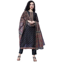 Varanga Women's Chanderi Regular Kurta Set (Nv_Vskd31863_Black