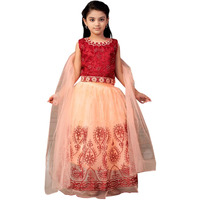 Aarika Girls Ethnic Wear Maroon-Peach Colour Thread Embroidery Net Lehenga Choli Set With Dupatta-3-9 Years (Lch-Shm-1527)