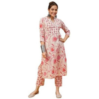 Ishin Floral Printed Off White Cotton Kurta With Trouser