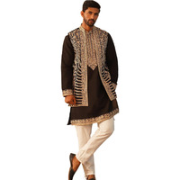 Jompers Men Black Embroidered Waistcoat And Kurta Pyjama (Black, Xxl)