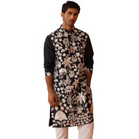 Jompers Black Embroidered Straight Kurta Pyjama Set. (Black, Xxl)