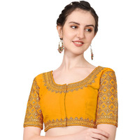 Pujia Mills Women's Phantom Silk Checkered Half Sleeve Blouse (Yellow Simba2 Blouse36_Yellow_36)
