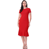 Purvaja Womens Bodycon Knee Length Dress (Bely-107_Red_Small)