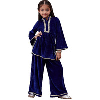 Pspeaches Girl's Silk Blend Kurta Set (Ks-Bluevelvet-4_Blue