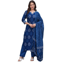 Rytras Women's Printed Straight Kurta Set With Palazzo Pants & Dupatta- Ethnic Wear, Blue(Ryt617-New,S)