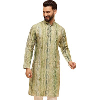 Sojanya (Since 1958 Men's Cotton Silk Green Print Only Long Kurta