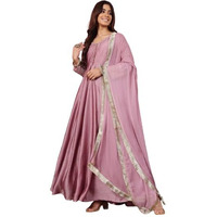 Varanga Women Mauve V Neck Embroidered Kurta With Tonal Sequence Net Dupatta