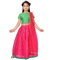 Aarika Girl's Silk Lehenga Choli Set (Lch-22127_Green-Rani_9-10 Years)