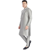 Divisive Men's Plain Raw Silk Blend Slim Fit Kurta Pyjama Set (Dkrt905_S_Grey)