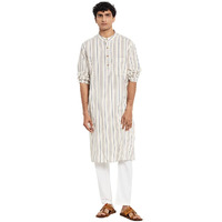 Fabindia Men Bana Striped Long Kurta Cotton_Xs Off White