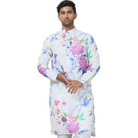 Jompers Blue Men's Animal Printed Pure Cotton Straight Kurtas (Blue, Xl)