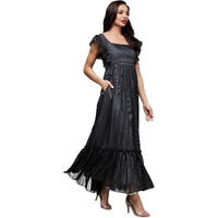 Miss Chase Women's Square Neck Layered Ruffles Sleeve Floral Patterned Tiered With Pockets Maxi Georgette Dress (Mcss23D98-52-62-06, Black, Xl)