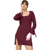 Oomph! Women's Western & Fusion Wear Stretchable Mini Lycra Shirt Dress For Women, Bodycon, Purple - Md1024