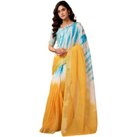 Satrani Women's Linen Zari Border Printed Ready To Wear One Minute Pre Pleated Readymade Saree With Unstitched Blouse Piece (34Rs329N_Turmeric Yellow & Blue)