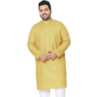 Sojanya Plus (Since 1958) Men's Cotton Linen Mustard Foil Printed Only Long Kurta