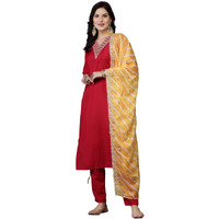 Stylum Women's Lehariya Print & Embroidered Muslin Straight Kurta Pant Dupatta Set (Kpdpinkkasturi38_Pink, M)