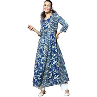 Ishin Women's Cotton Blue Embellished Anarkali Kurta