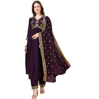 Pratham Blue Women's Silk Embroidered Anarkali Kurta Palazzos With Dupatta |Kurta Set For Women |Women Kurta |Women Embroidered Kurta Sets Kurtis (Bkp-1009-L_Purple)