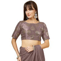 Oomph! Women's Indian Ethnic Wear Designer Big Paisley Pattern Zari Work Boat Neck Half Sleeve Sandcastle Beige Color Brocade Readymade Blouse For Saree Or Lehnga And Fusion Twist. L