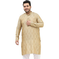 Sojanya Plus (Since 1958) Men's Jacquard Silk Beige & Gold Only Long Kurta
