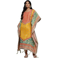 Varanga Women Mustard- Multi Colored Pure Silke Gotta And Mirror Embroidered Kaftan With Dhoti Pants
