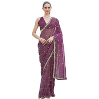 Womanista Women's Pink Colored Shimmer Net Saree With Sequinned Butti And Embroidered Border(Ti6888_Pink_Onesize)