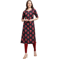 Pinkmint Women's Crepe Grey & Red Color Floral Printed Straight Kurti(Md-530345_S)
