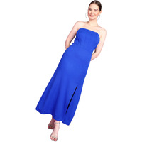 Popwings Casual Solid Sleeveless Slit Long Corset Dress For Women || Latest Stylish Western Summer Dresses For Women || Sleeveless Trendy Off-Shoulder Women Dresses For Parties Blue