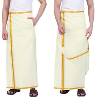 Prakasam Cotton Mens Free Size Stitched Double Layer Cream Dhoti/Mens Cotton Double Stitched Dhoti (Pack Of 1 Dhoti Only)