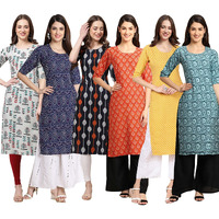 Pinkmint Women's Crepe Digital Print Straight Kurta [Pack Of 6] (Bd-340-375-330-354-350-378-Xl)