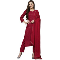Sanisa Women's Rayon Sequence Embroidery Work Straight Kurta With Pant And Plain Dupatta (46Kbd553Nz-S_Maroon)
