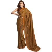 Satrani Women's Silk Crepe Paisley Printed Saree With Unstitched Blouse Piece (3844S2733N_Mustard Yellow)