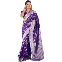 Satrani Women's Silk Blend Banarasi Jacquard Saree With Unstitched Blouse Piece (4082S103N_Purple)