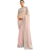 Satrani Women's Georgette Zari Work Embroidery Saree With Unstitched Blouse Piece (3647S349N_Light Pink3)