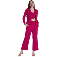 Selvia Women's Cuff Sleeve Lycra Collared Neck 3 Piece Blazer Co-Ords Dress(485Tk10671Na-L_Pink)
