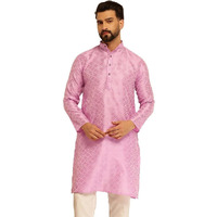 Sojanya (Since 1958 Men's Jacquard Silk Woven Motifs Lavender Long Kurta
